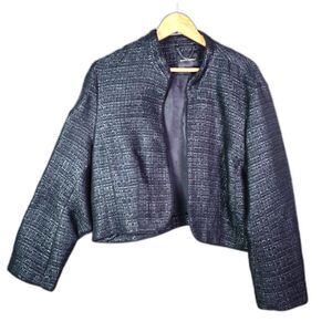 Banana Republic Cropped Open Blazer Black Gray XXL Textured Boucle Minimalist